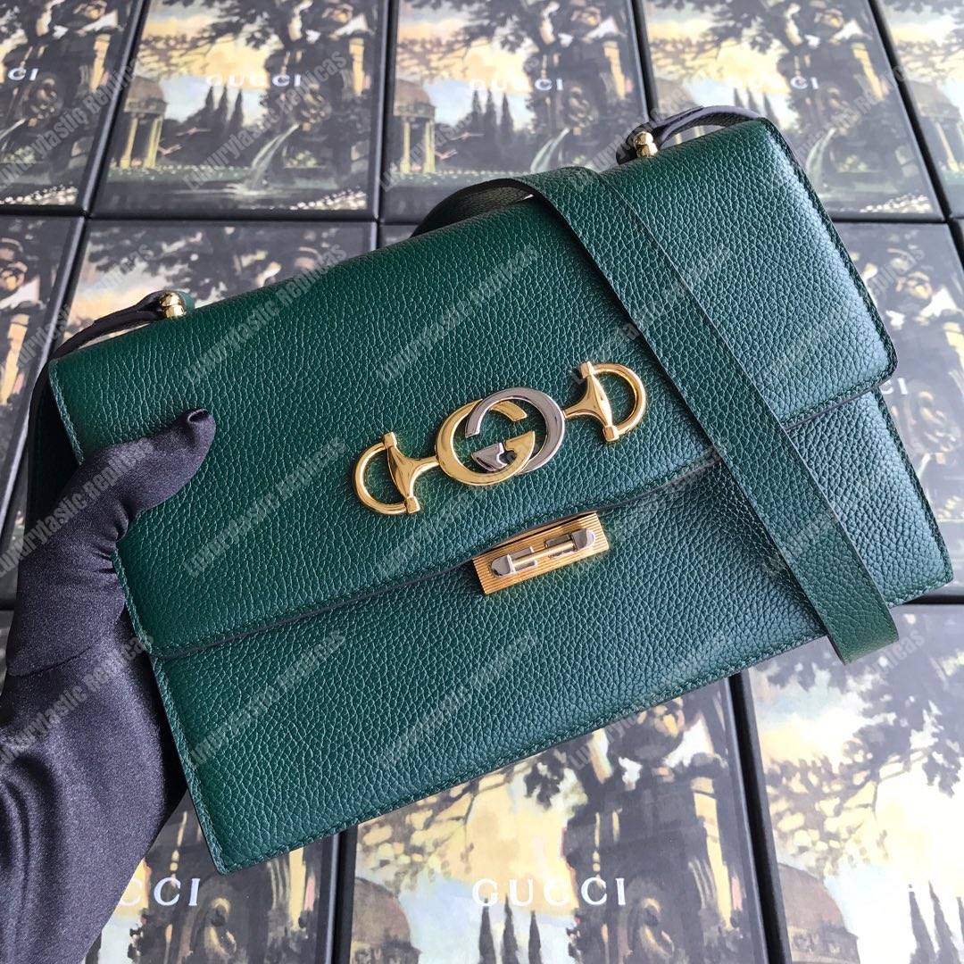 G*u*i zumi grainy leather small shoulder bag dark green