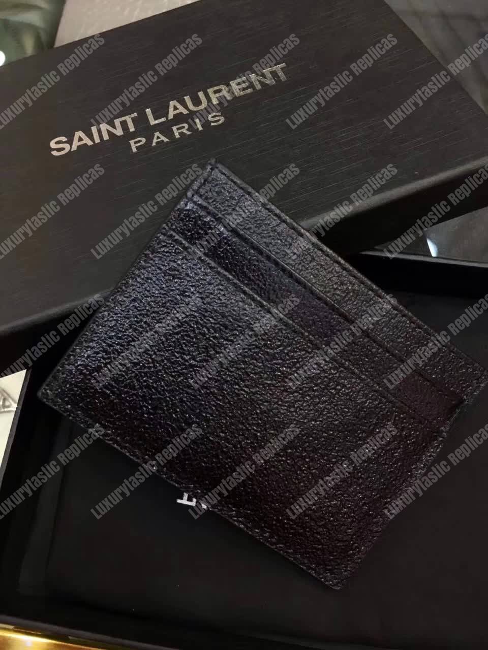 Saint Laurent Monogram Card Case Glitter Black