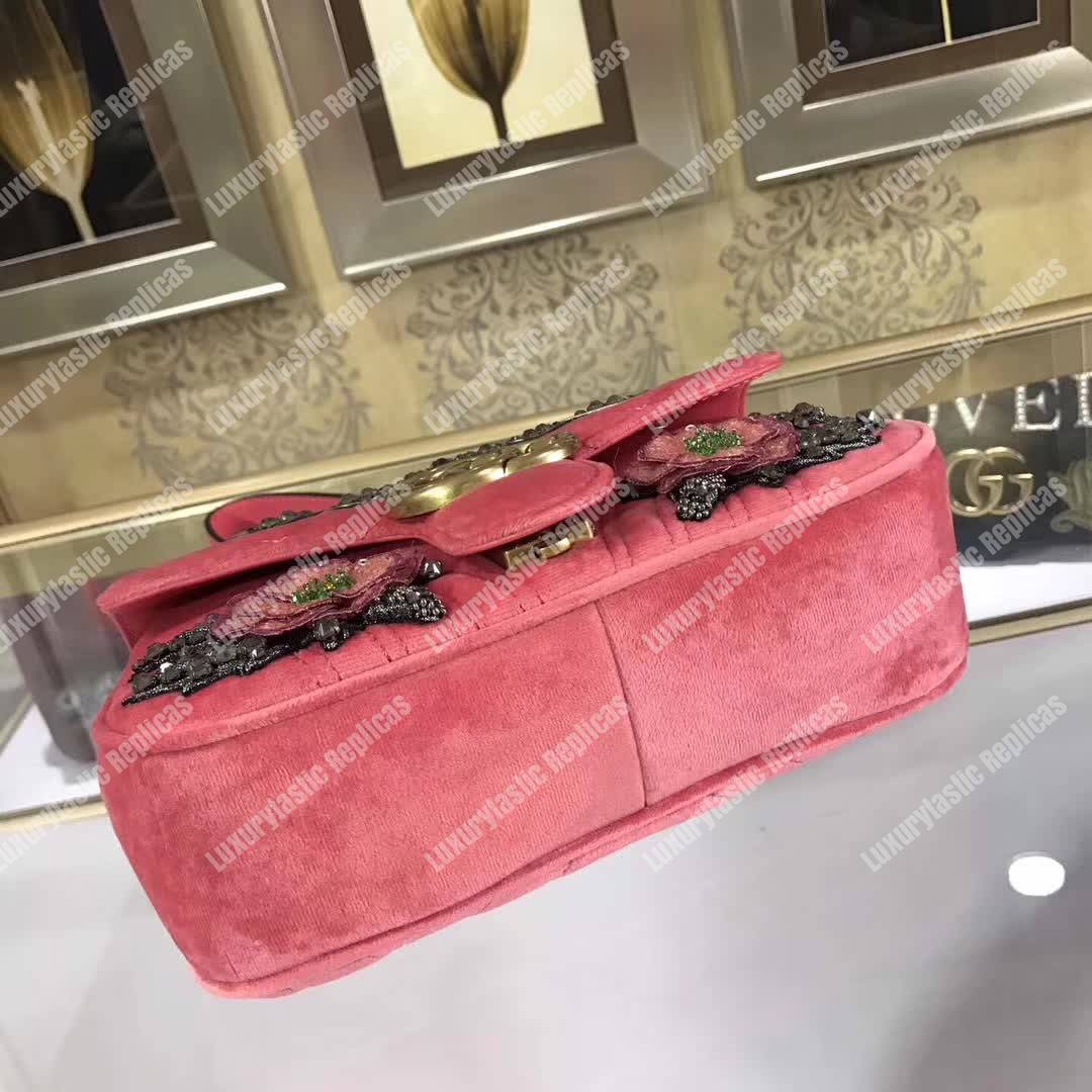 G*u*i gg marmont embroidered velvet mini bag ribbon