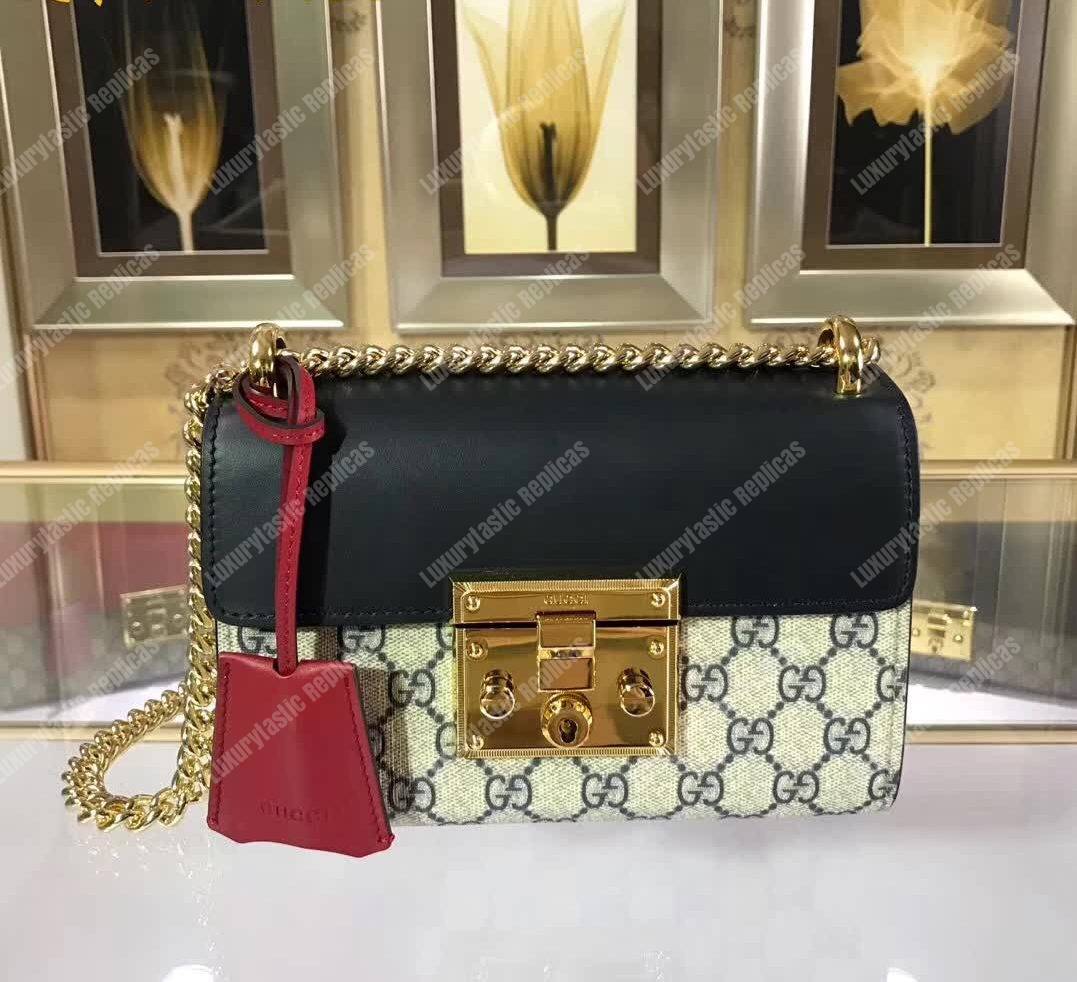 G*u*i padlock small gg shoulder bag black/red