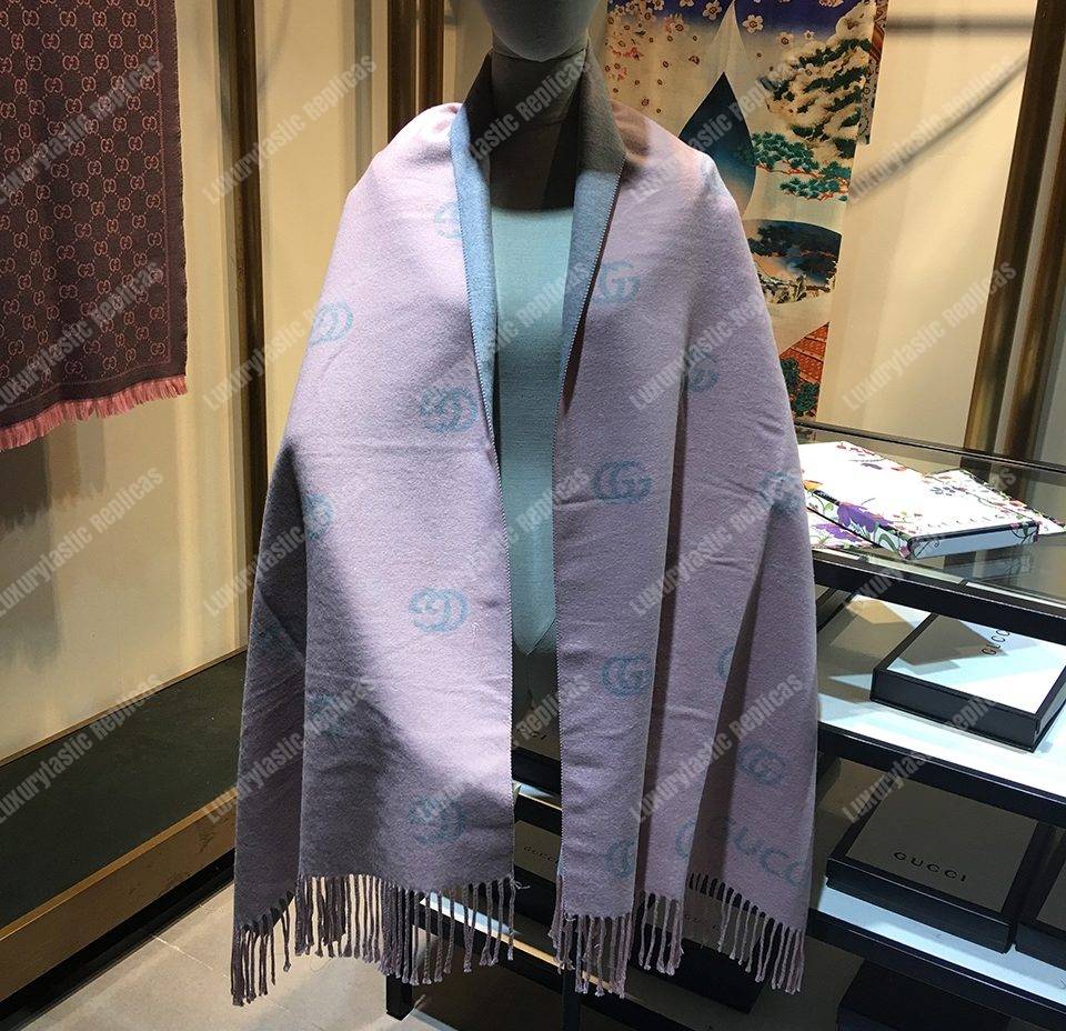 G*u*i wool scarf double g pattern pink grey