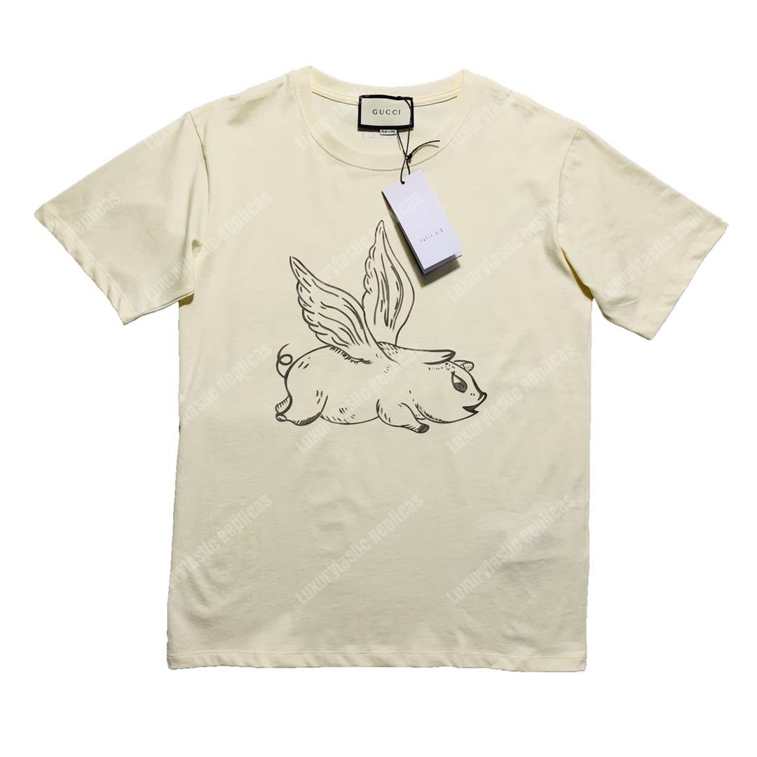 G*u*i flying pig print t-shirt cream