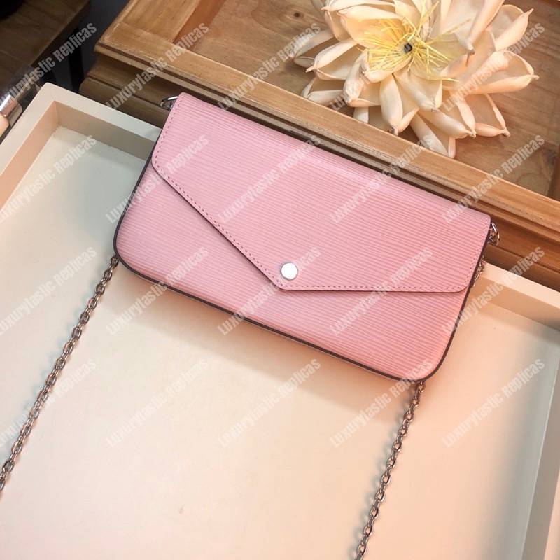 LV Pochette Felicie Epi Leather Rose Ballerine