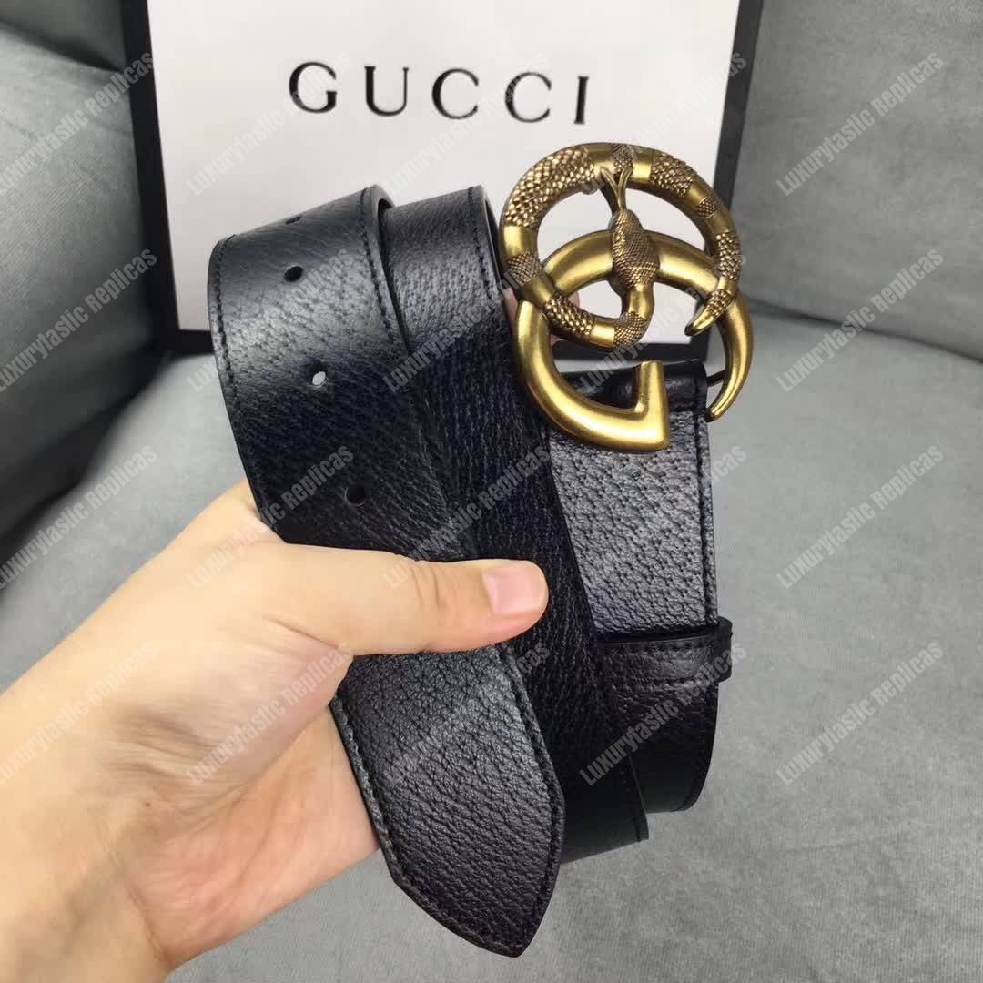 G*u*i leather belt with double g buckle with snake