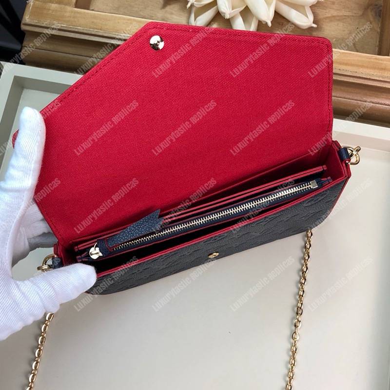 LV Pochette Felicie Monogram Empreinte Leather Marine Rouge