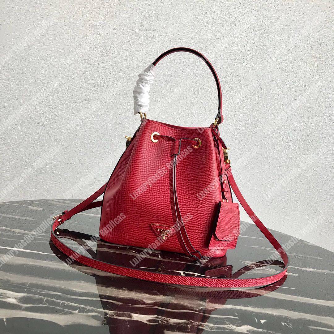 Pra*a saffiano leather bucket bag red