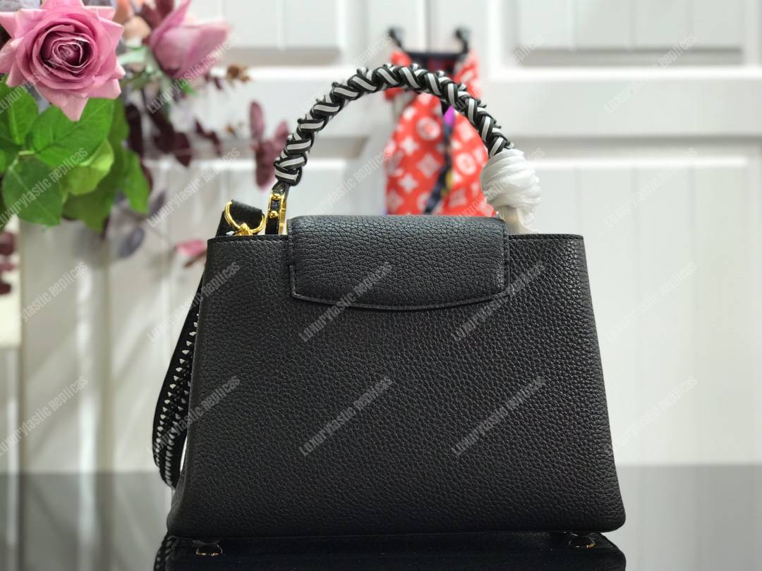 LV Capucine PM Handbag Taurillon Leather Noir/Blanc