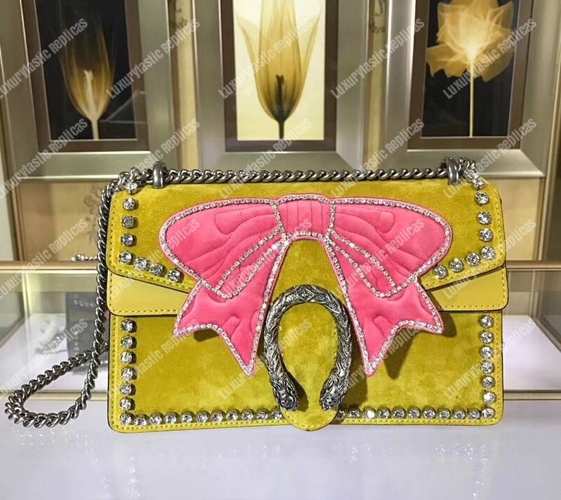G*u*i dionysus crystal and bow small shoulder bag yellow