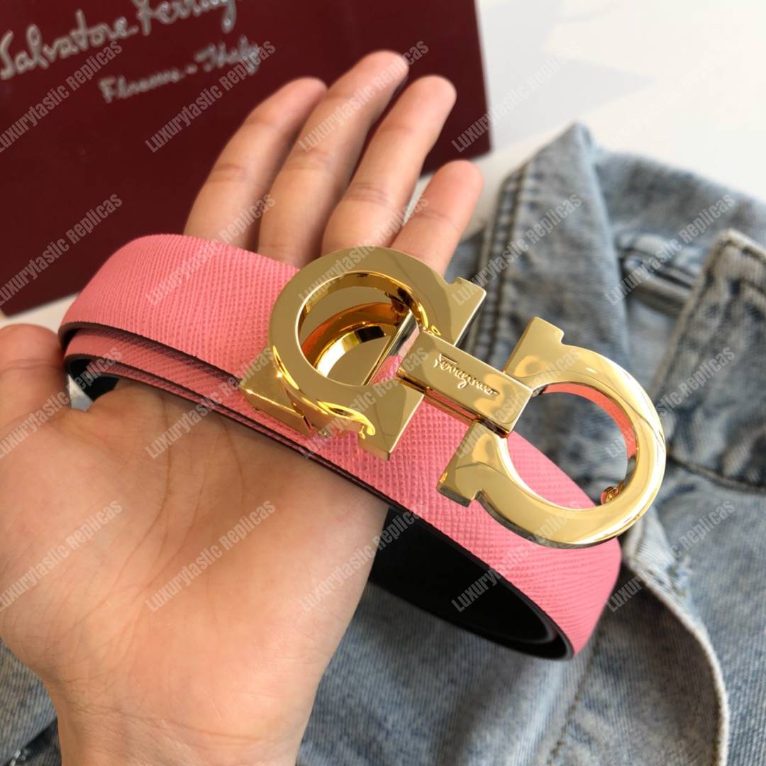 Salvatore Ferragamo Adjustable Gancini Belt Pink
