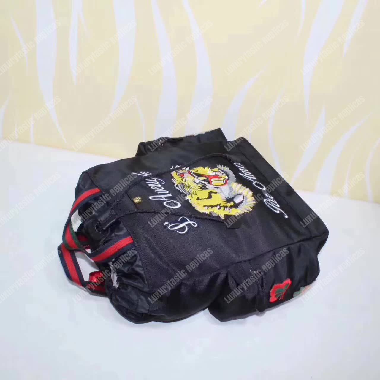 G*u*i embroidered drawstring backpack tiger black
