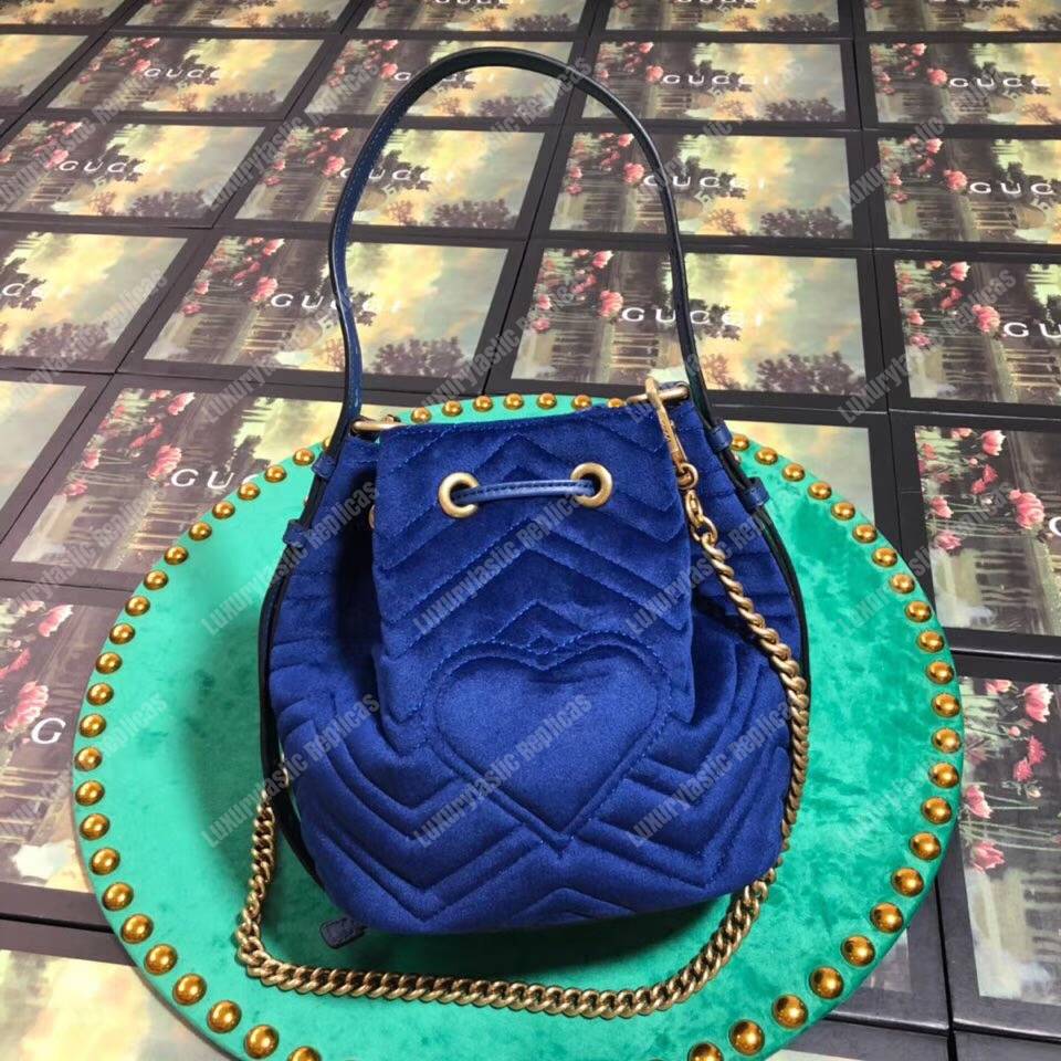 G*u*i gg marmont velvet bucket bag blue