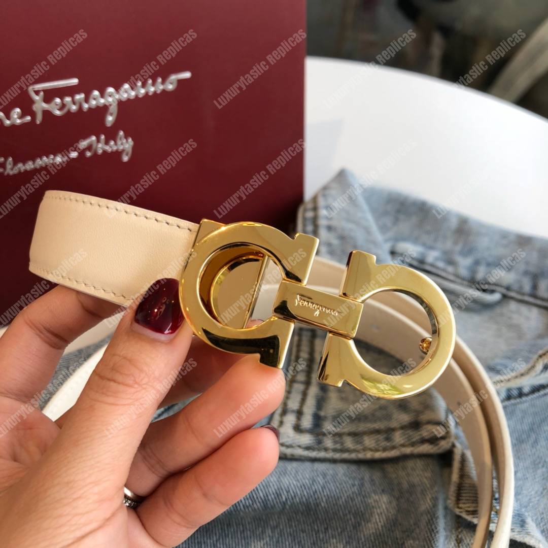Salvatore Ferragamo Adjustable Gancini Belt White