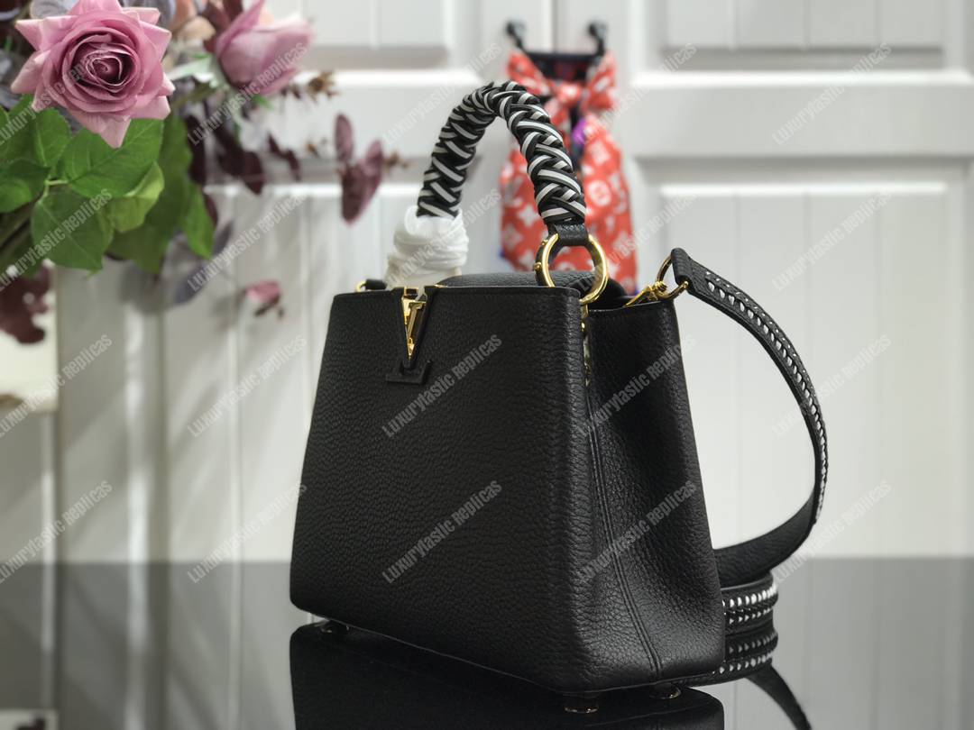 LV Capucine PM Handbag Taurillon Leather Noir/Blanc