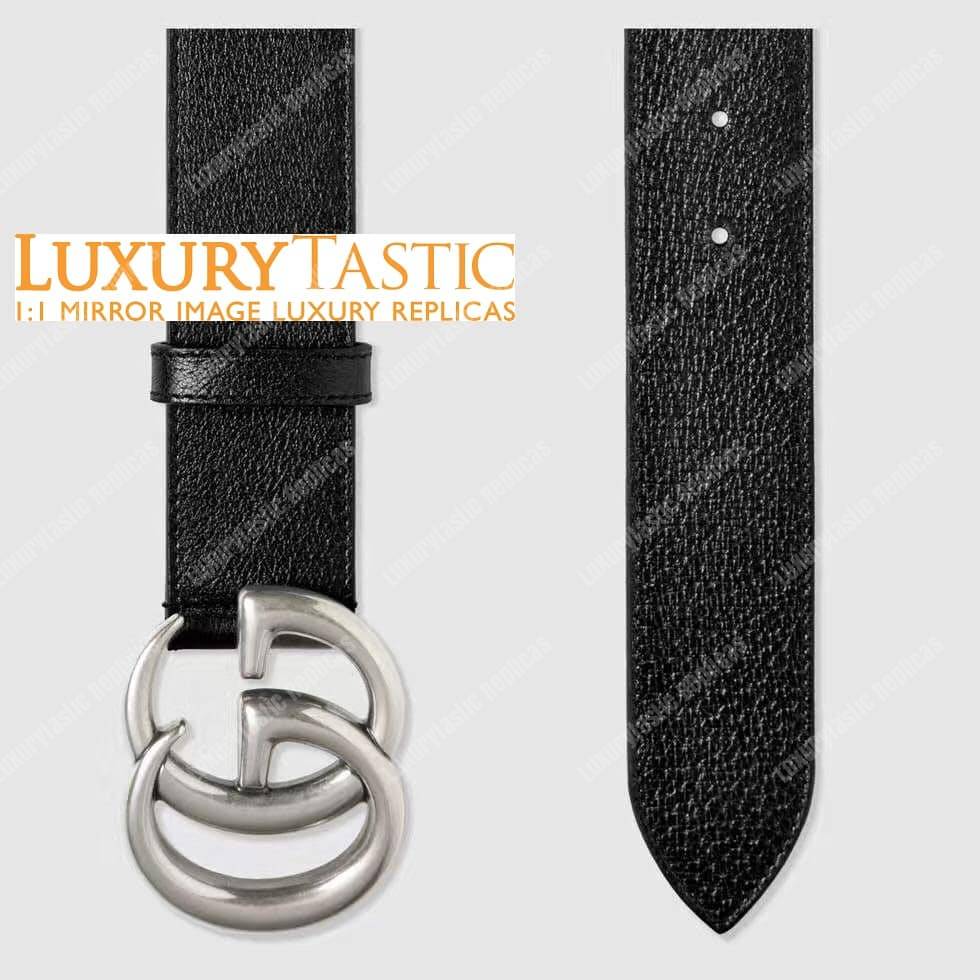 G*u*i leather belt with silver double g buckle