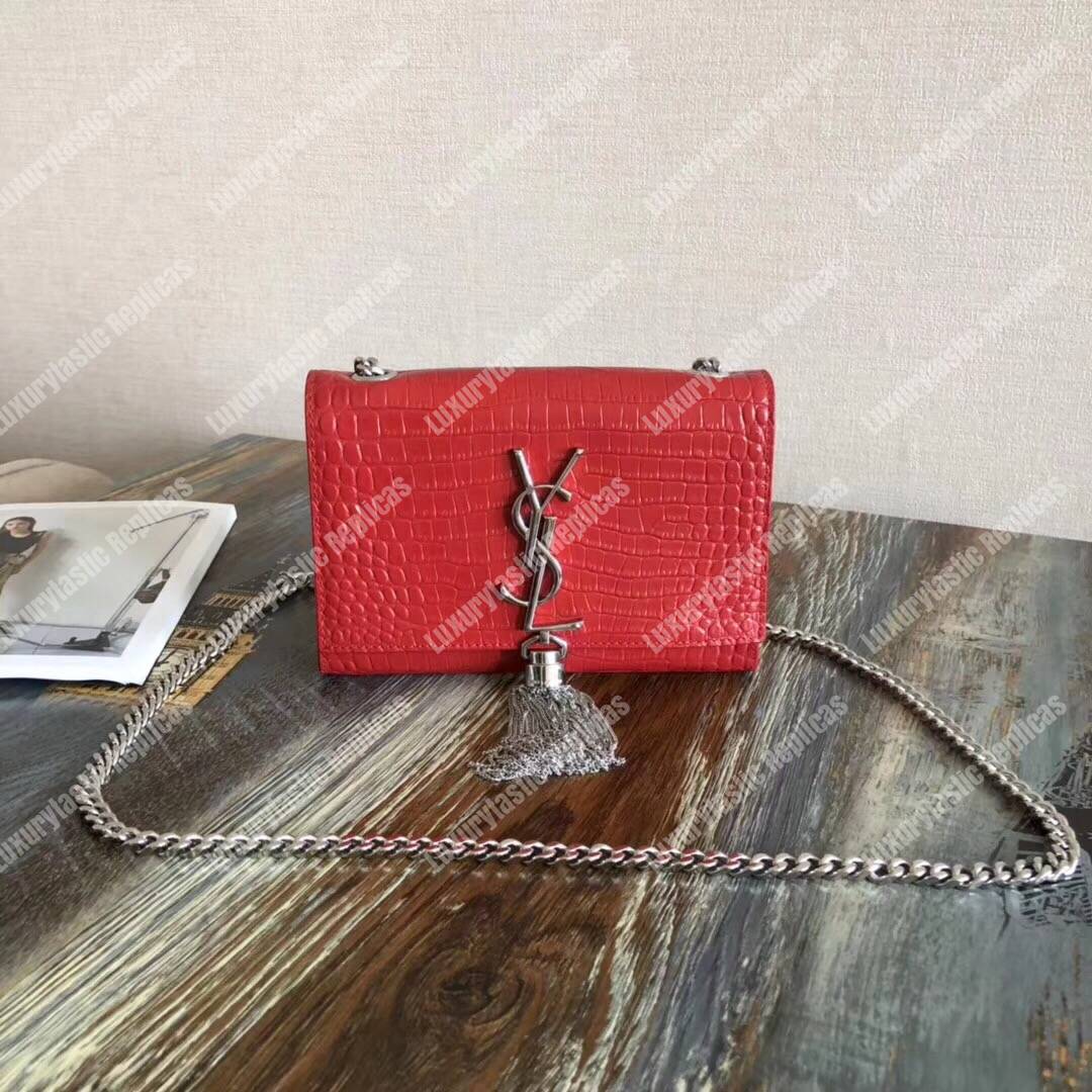 Saint Laurent Classic Small Kate Monogram Red Crocodile