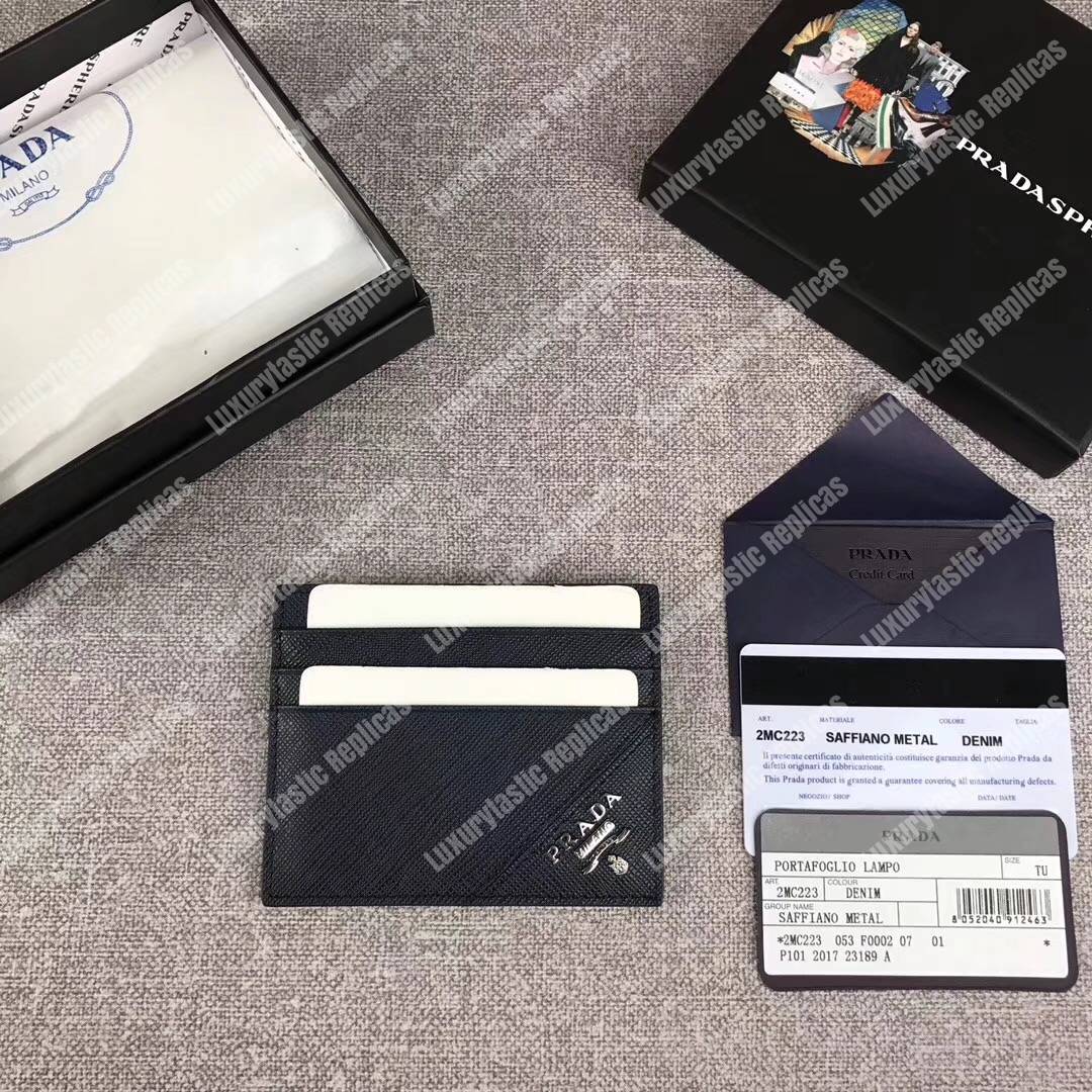 Pra*a leather card holder navy blue