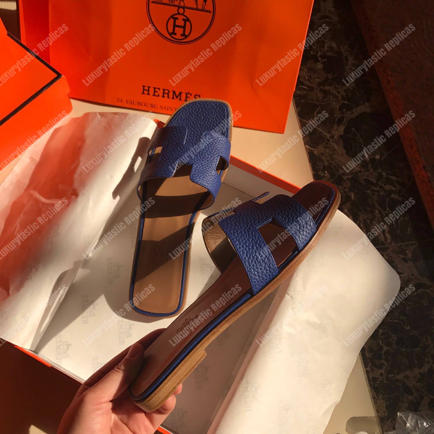 H**mes oran sandal epsom leather blue