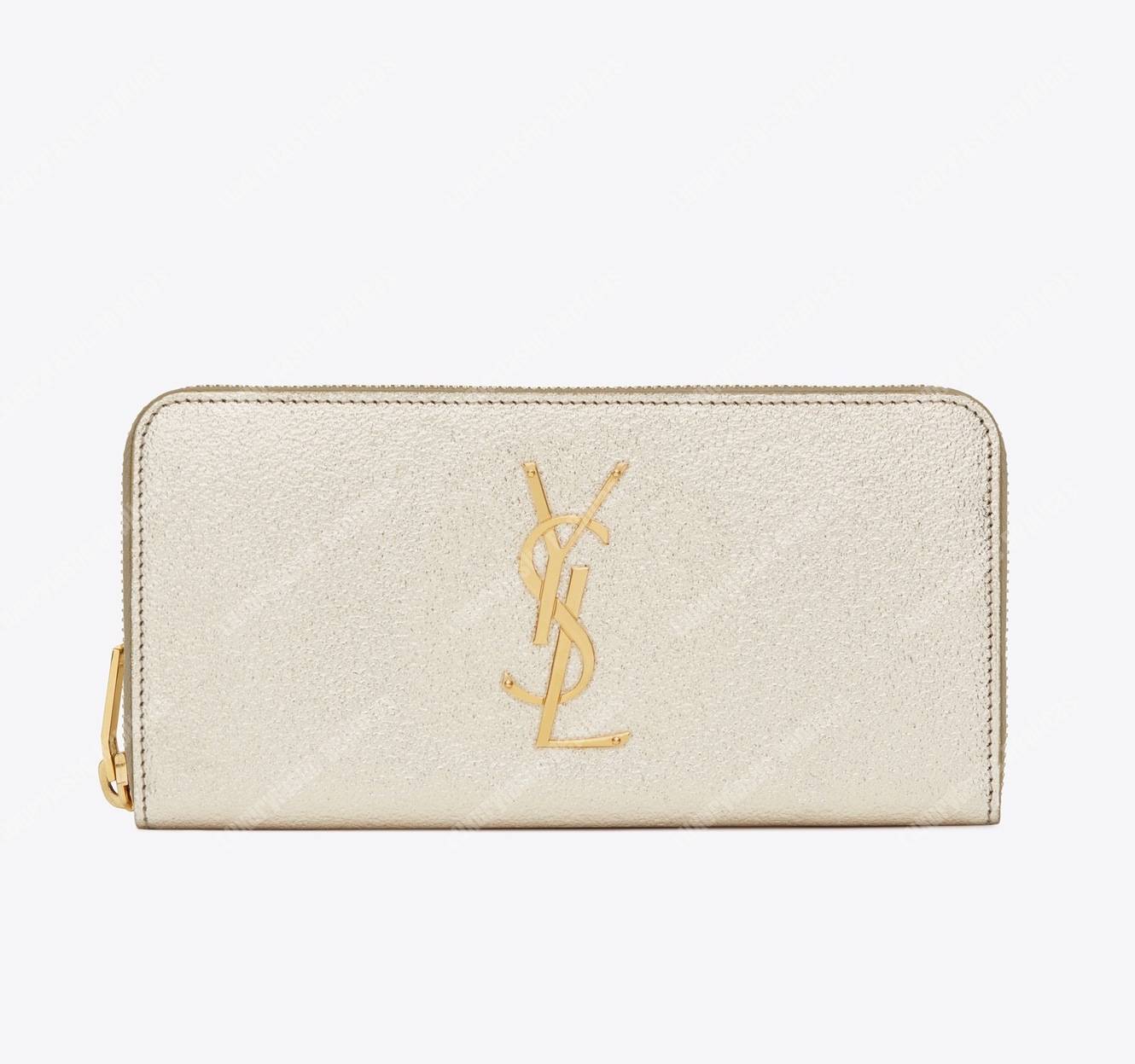 Saint Laurent Monogram Zip Around Wallet Pale Gold Grain De Poudre