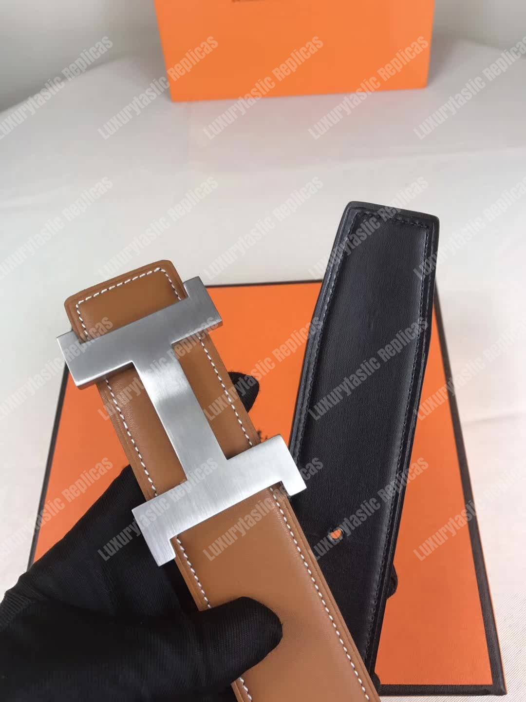 H**mes h belt buckle reversible leather strap brown