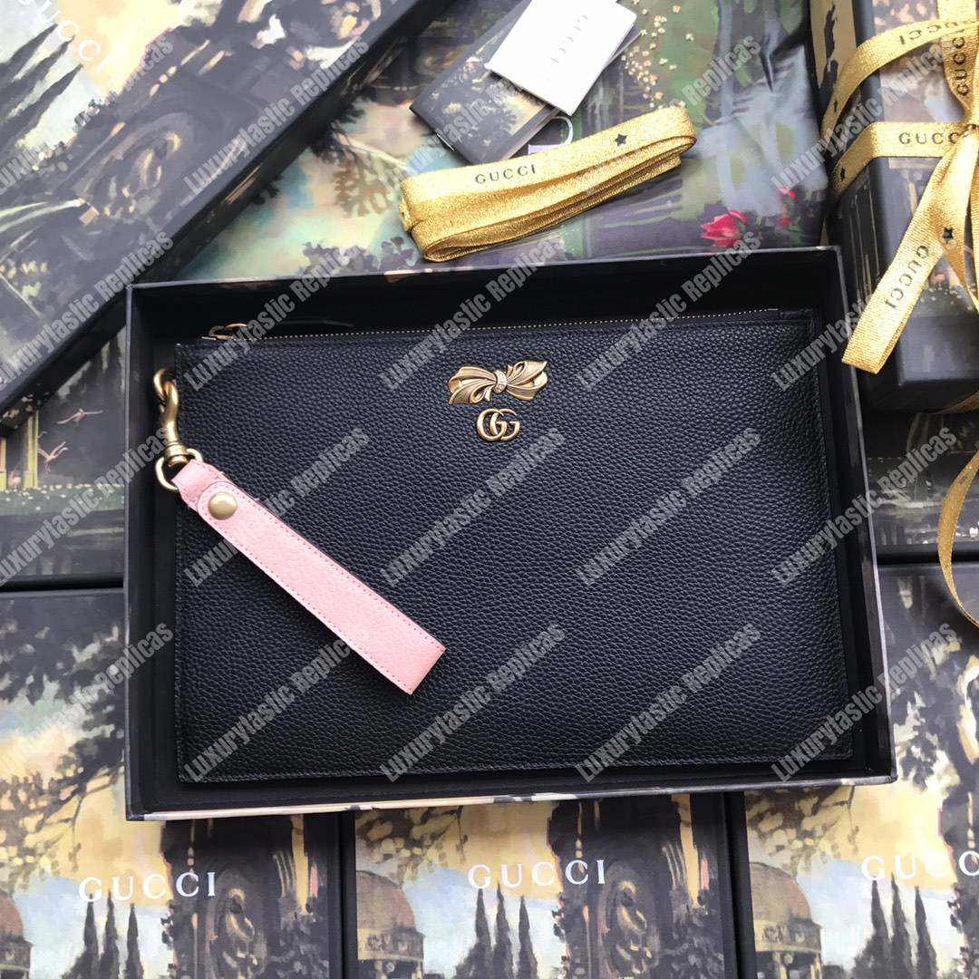 G*u*i leather pouch with bow black