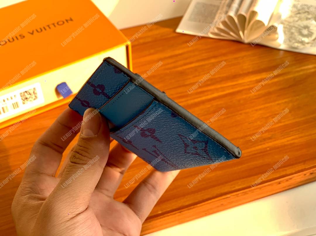 LV Double Card Holder Blue