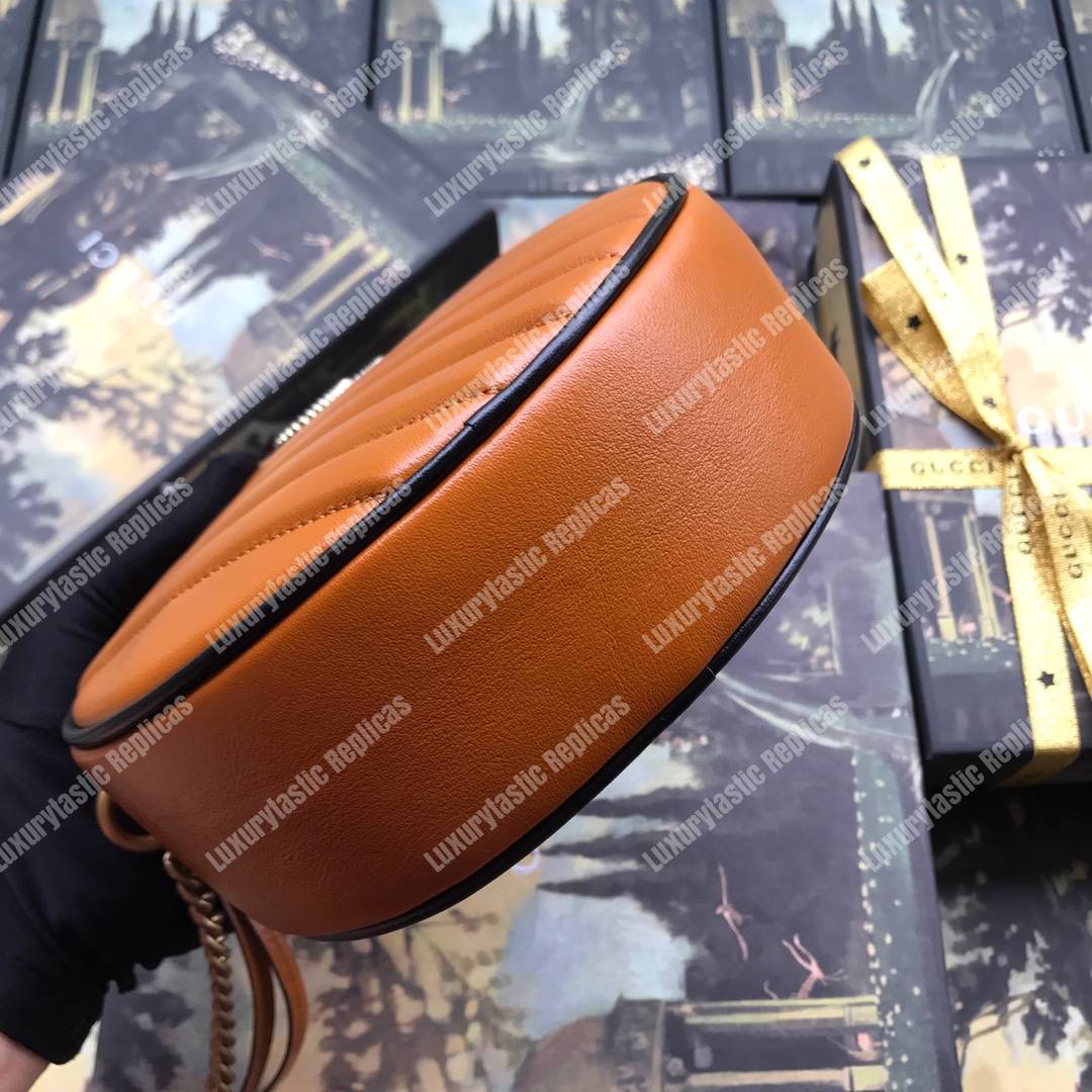 G*u*i gg marmont mini round shoulder bag cognac