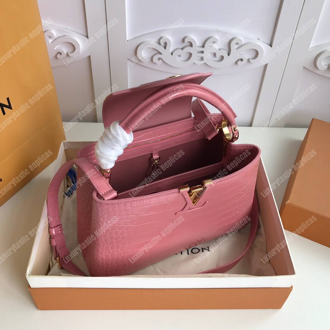 LV Capuccines PM Crocodilien Mat Rose Tourmaline