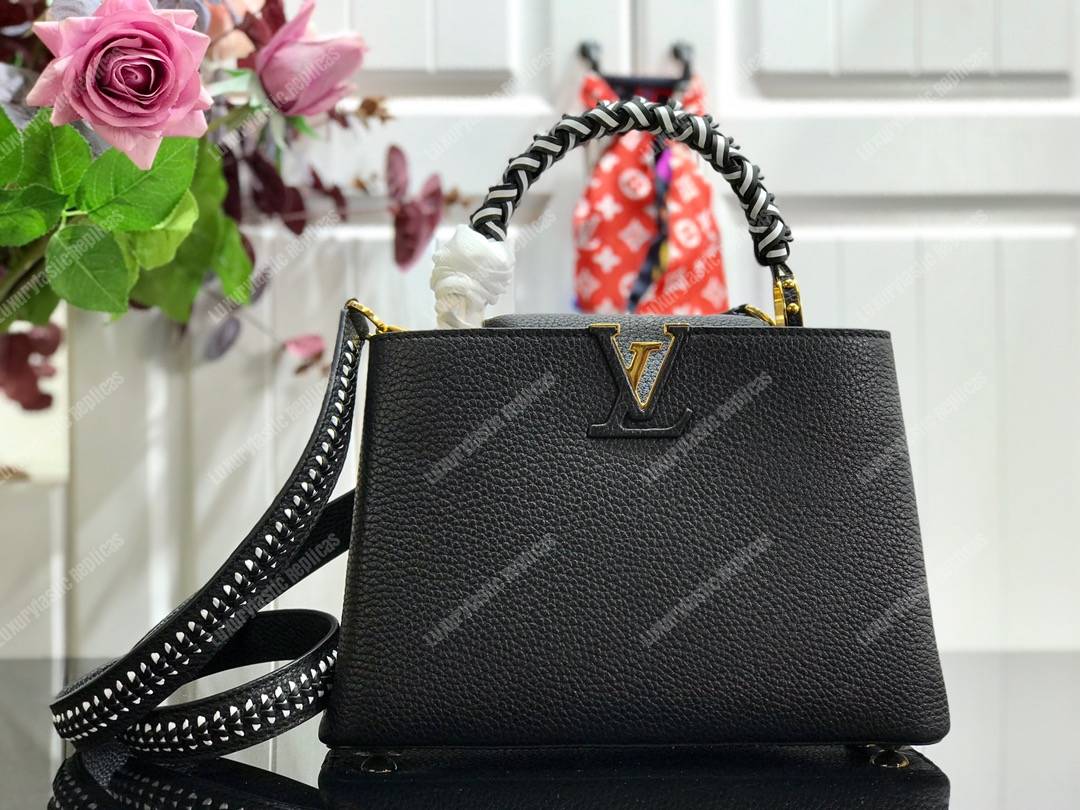 LV Capucine PM Handbag Taurillon Leather Noir/Blanc