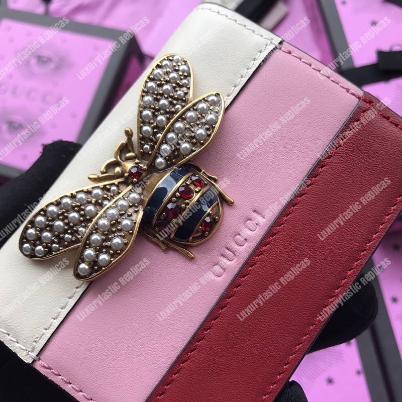 G*u*i queen margaret leather card case wallet white pink red