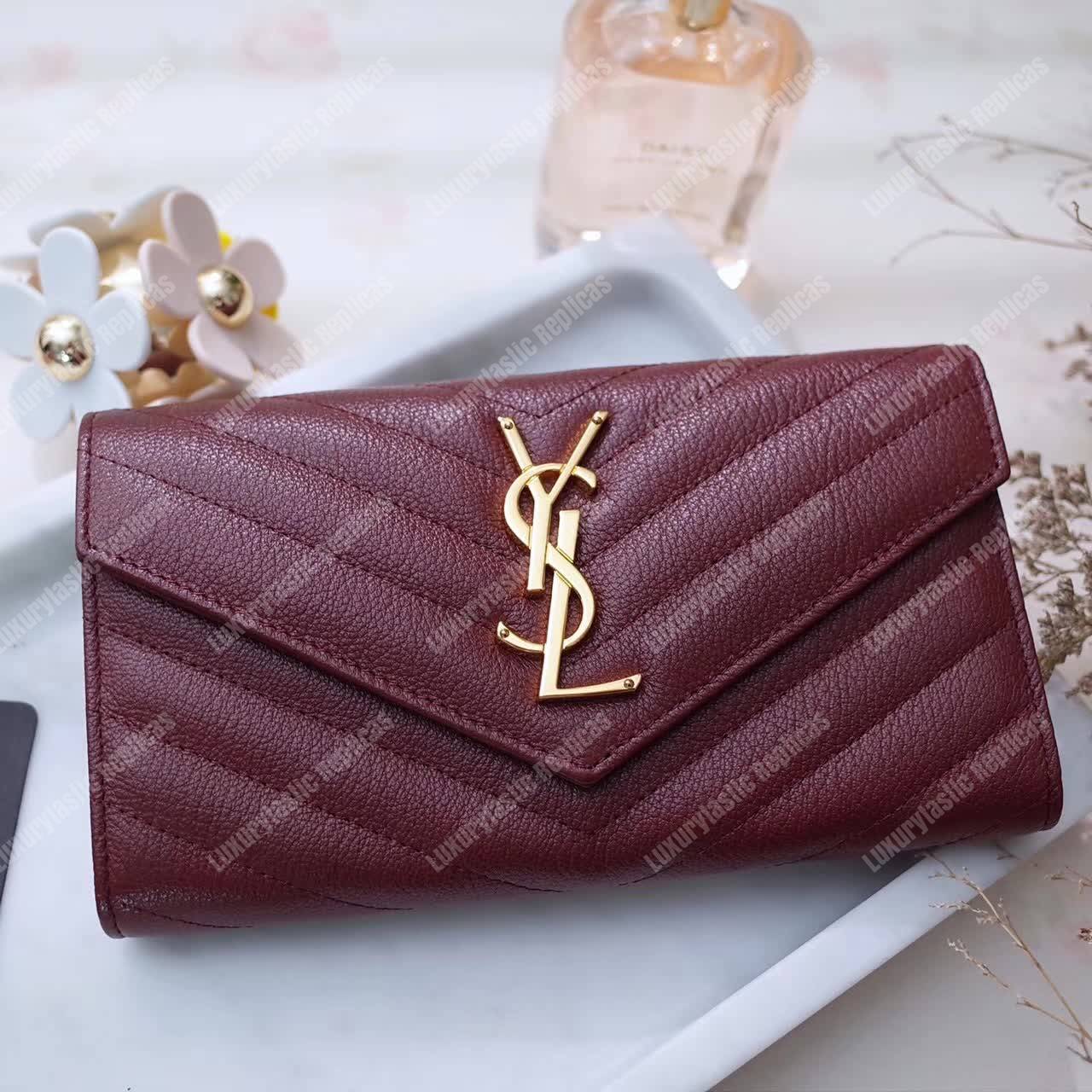 Saint Laurent Monogram Large Flap Wallet Dark Red De Poudre