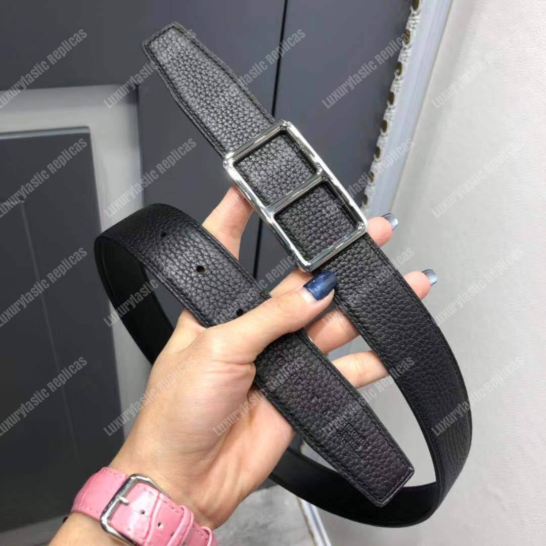 H**mes officier belt buckle reversible leather strap black