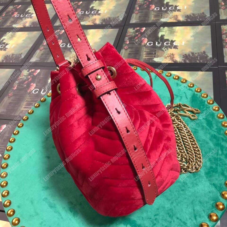 G*u*i gg marmont velvet bucket bag red