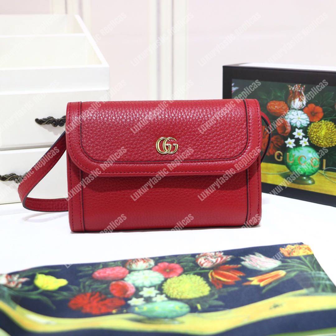 G*u*i gg calfskin mini shoulder flap bag red