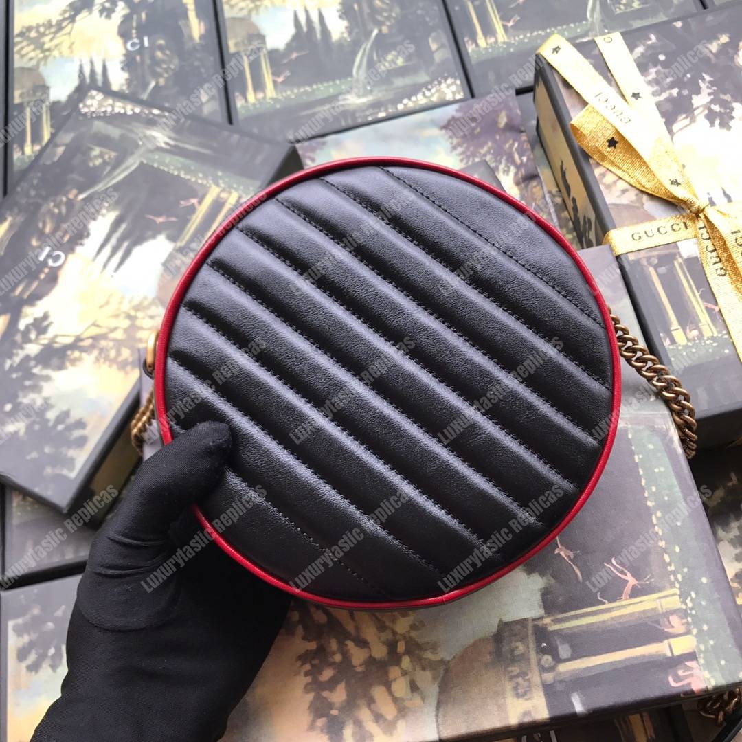 G*u*i gg marmont mini round shoulder bag black cerise