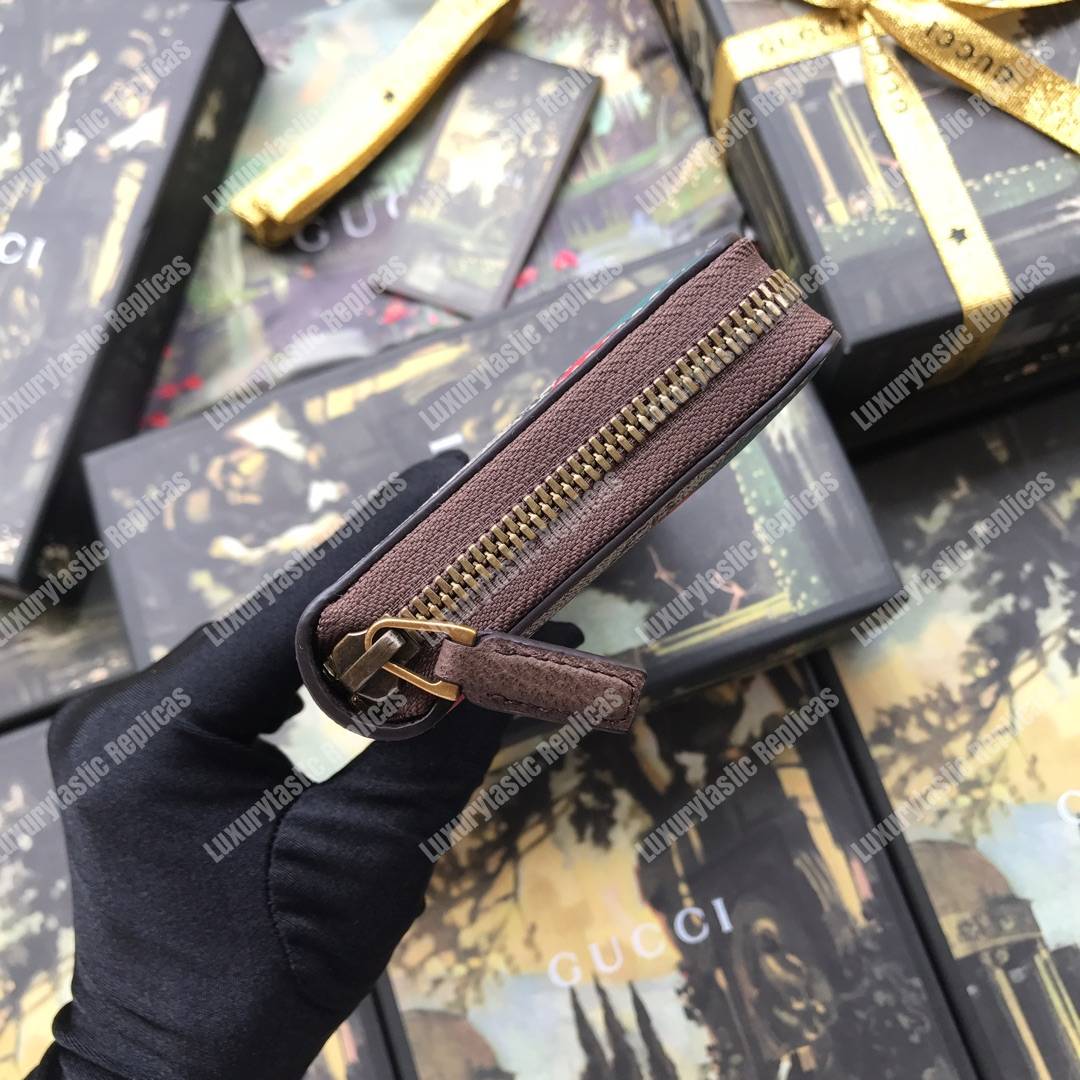 G*u*i chevron sup*e zip around leather wallet brown