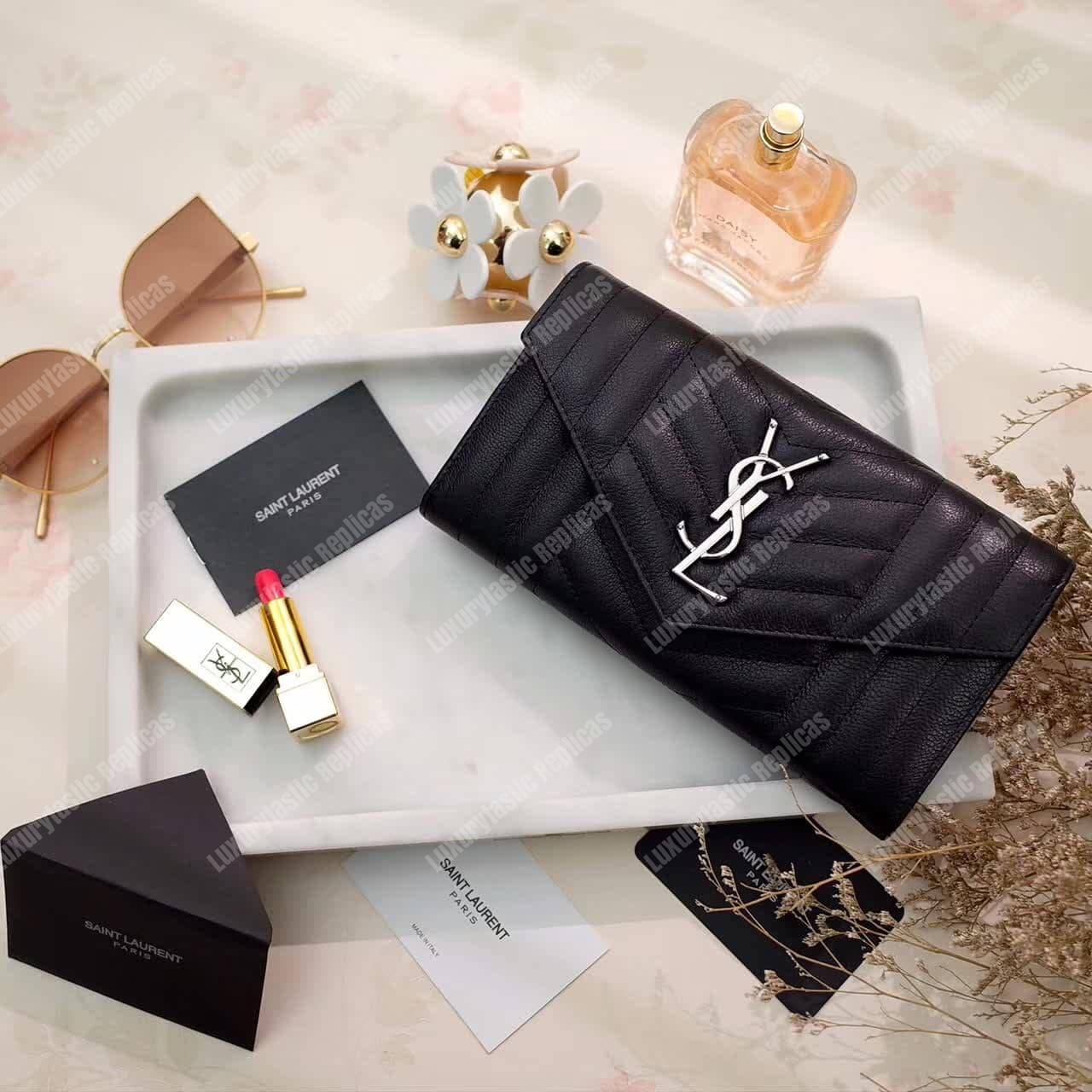 Saint Laurent Monogram Large Flap In Grain De Poudre Embossed Black
