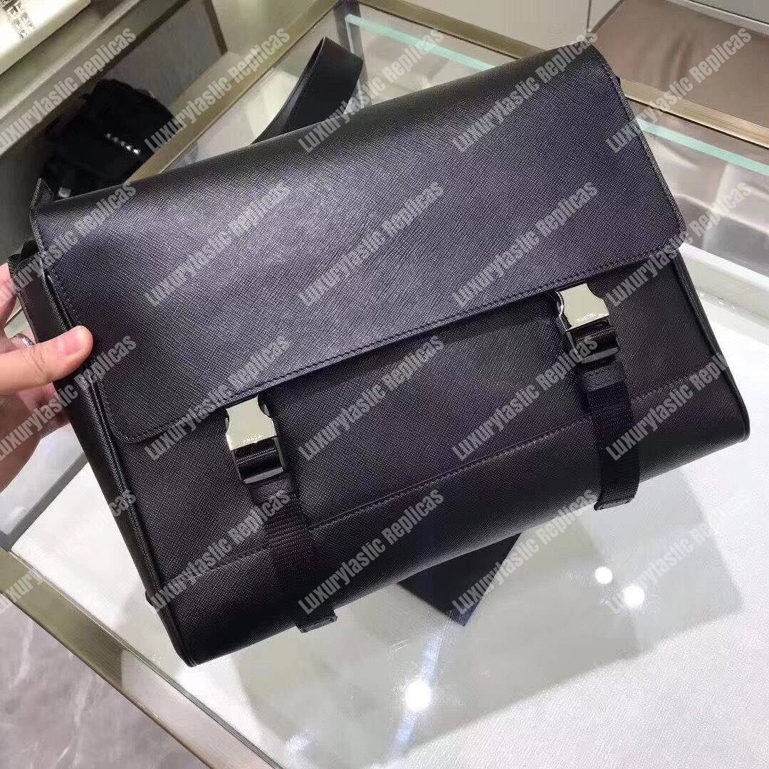 Pra*a saffiano leather shoulder bag black