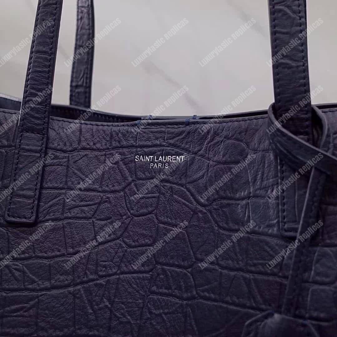 Saint Laurent Shopping Bag Embossed Crocodile Leather Blue