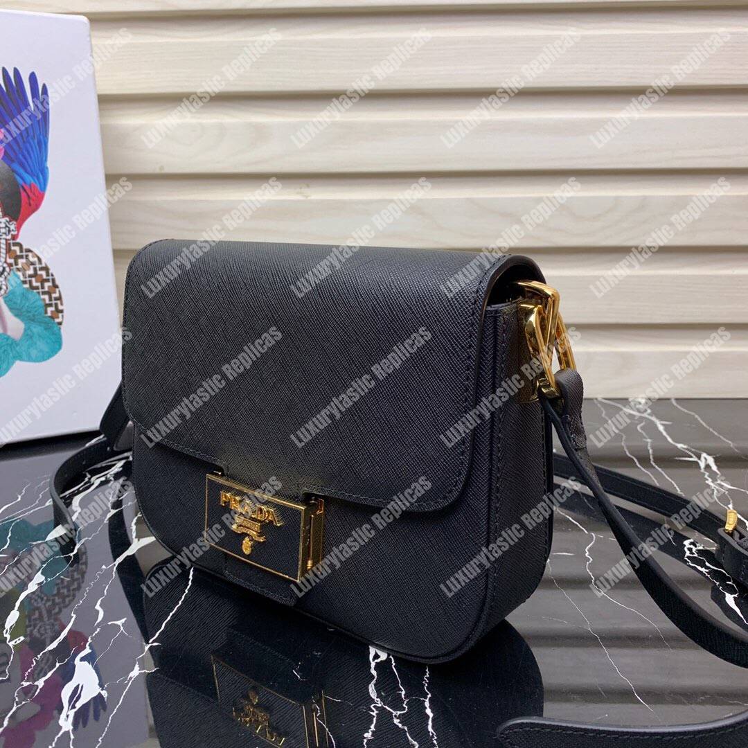 Pra*a emblème saffiano leather bag black