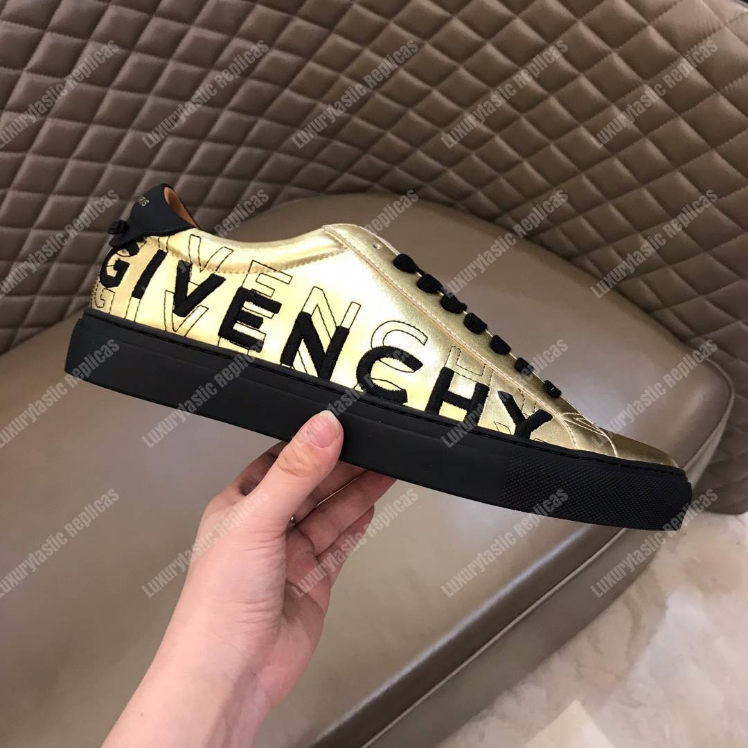Givenchy Shading Sneakers In Metallized Leather Gold