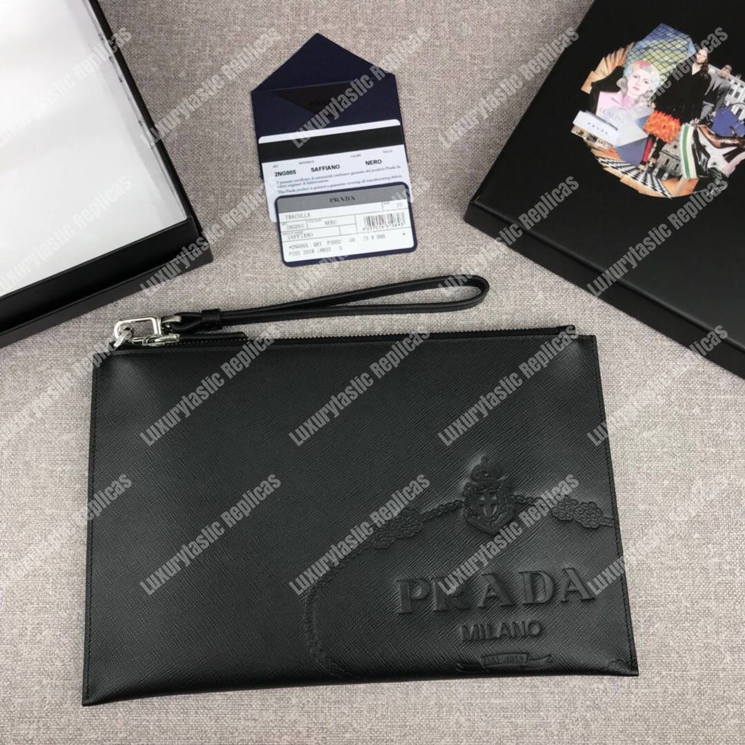 Pra*a saffiano leather document holder black
