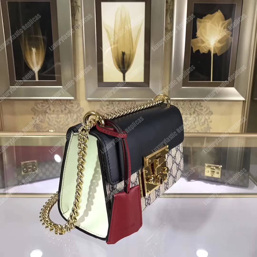 G*u*i padlock small gg shoulder bag black/red