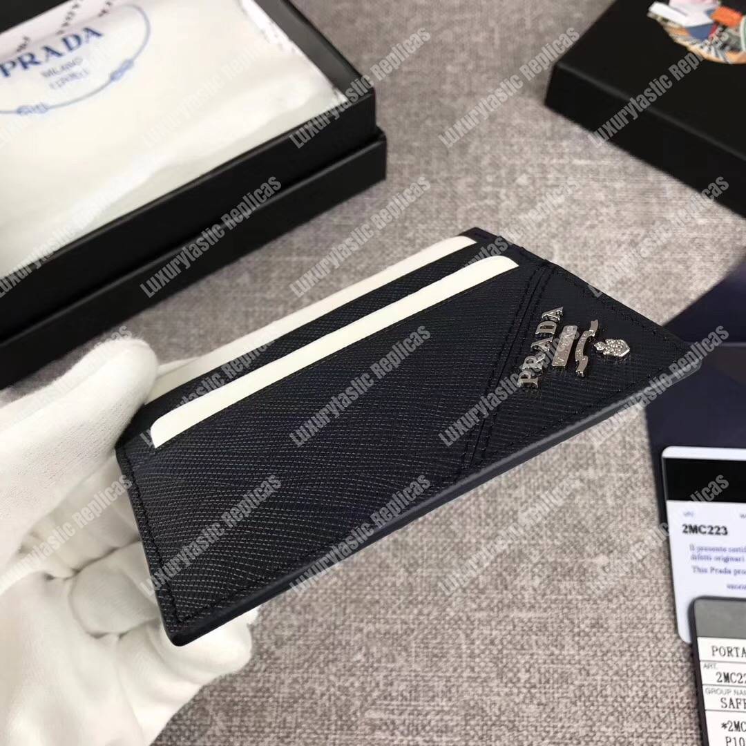 Pra*a leather card holder navy blue