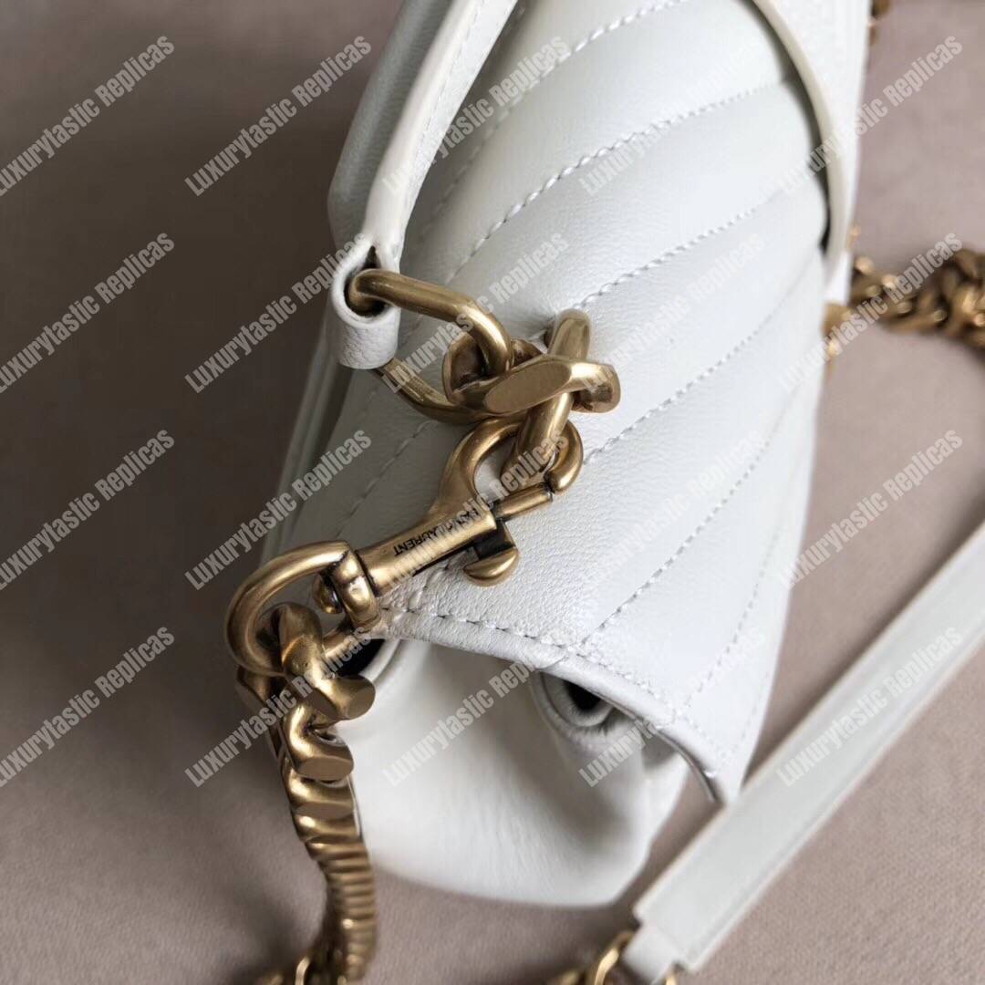 Saint Laurent College Medium In Quilted Leather Blanc Vintage