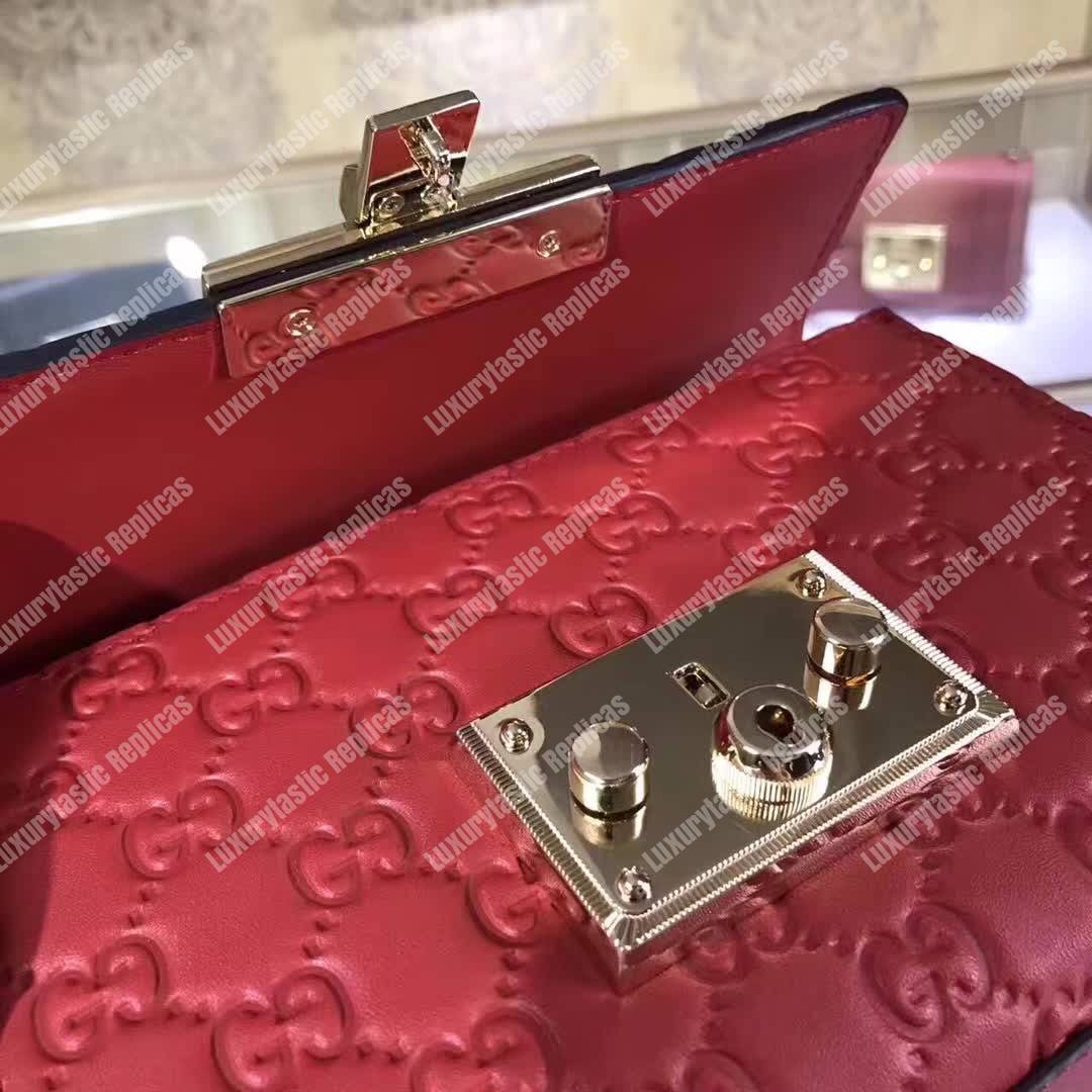 G*u*i padlock small signature shoulder bag red
