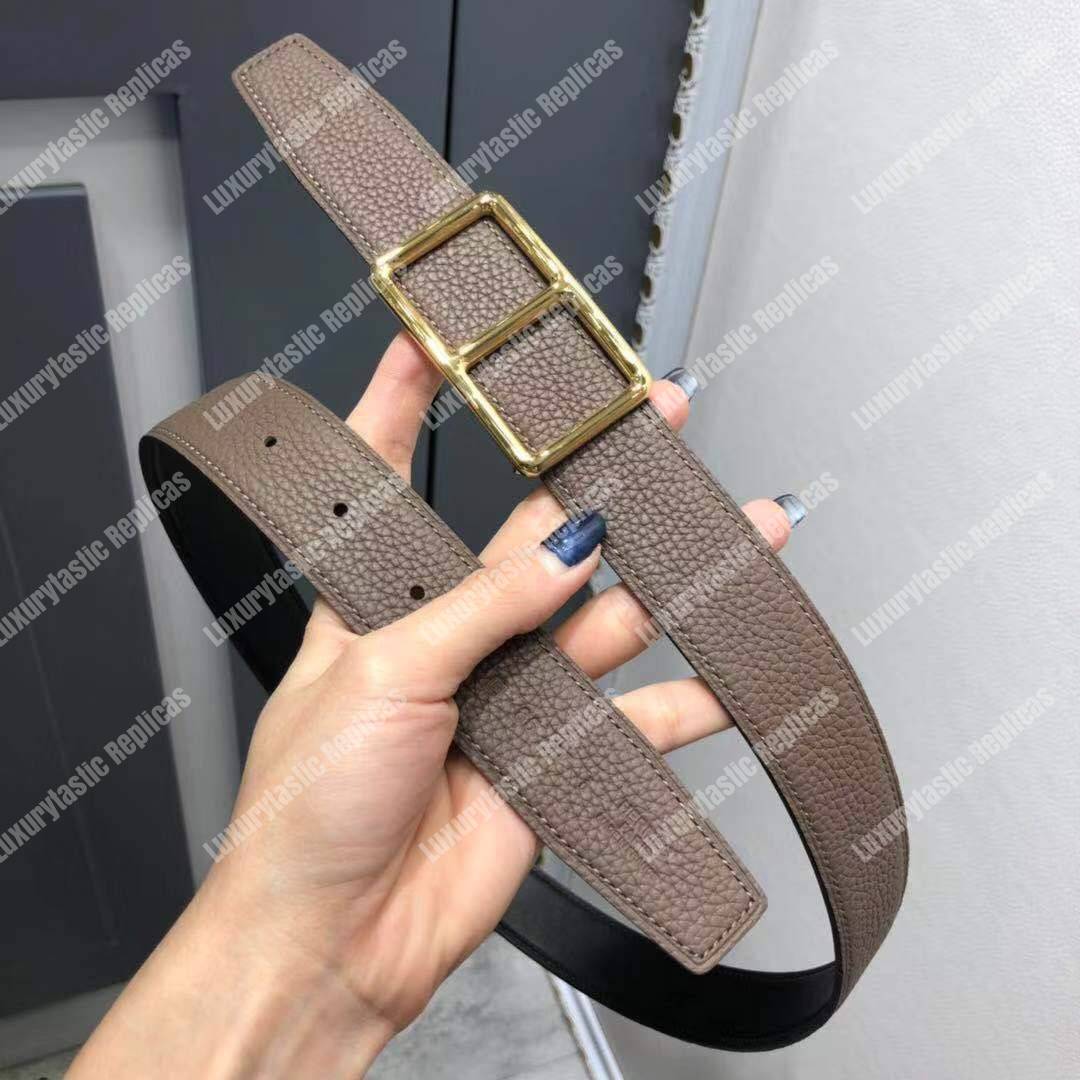 H**mes officier belt buckle reversible leather strap black/chocolate brown