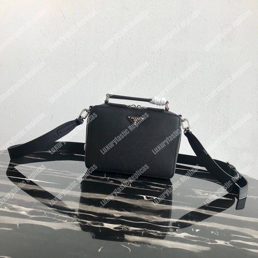 Pra*a brique saffiano leather bag black