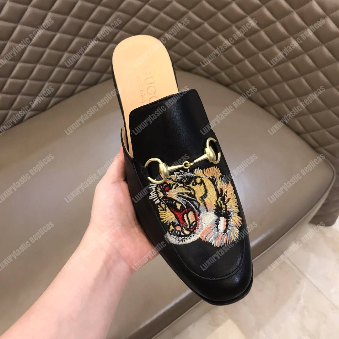 G*u*i princetown leather tiger slipper black