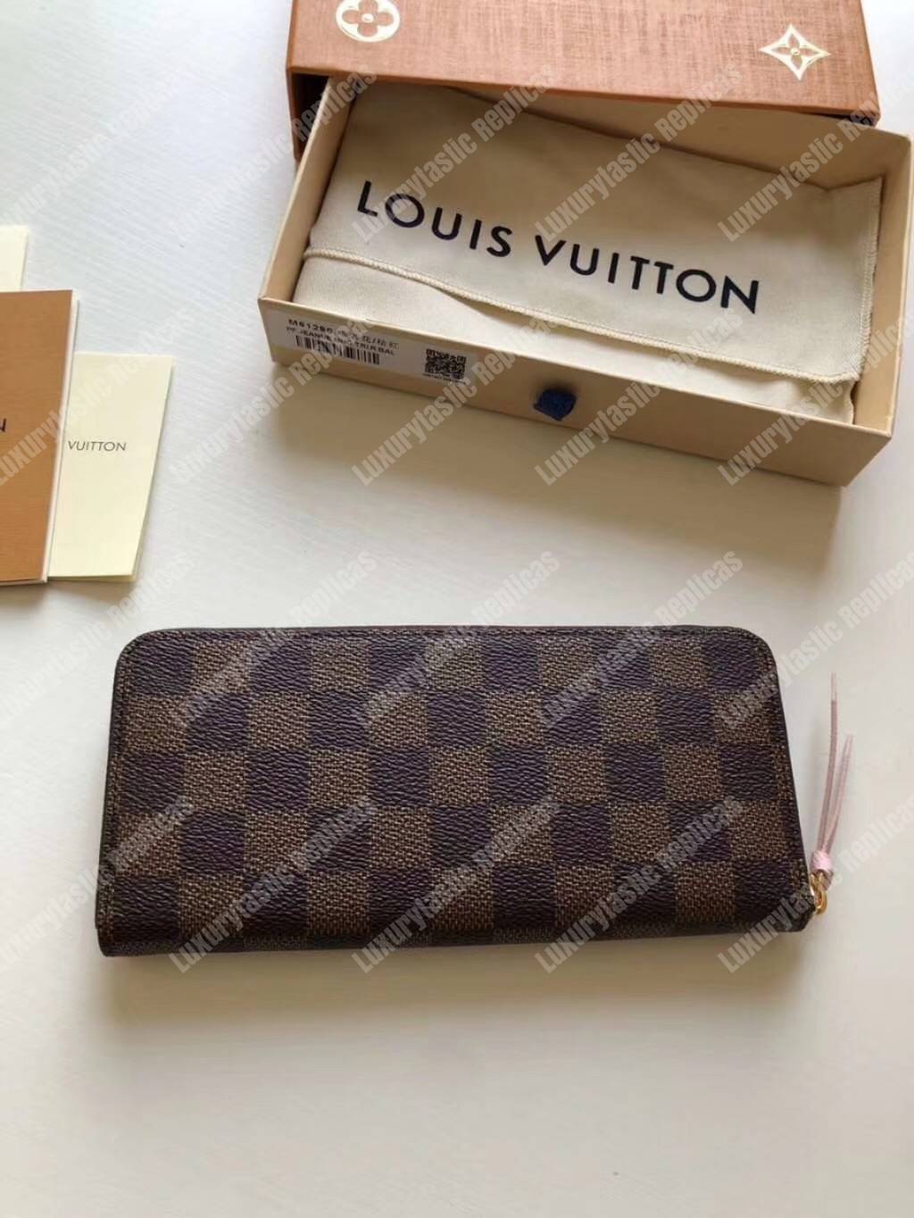 LV Clemence Wallet Damier Ebene Rose Ballerine