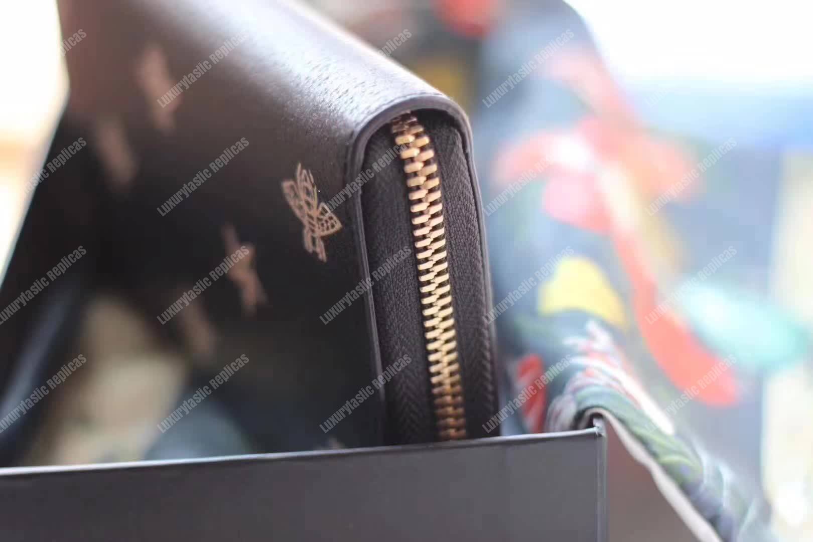 G*u*i bee star leather zip around wallet black